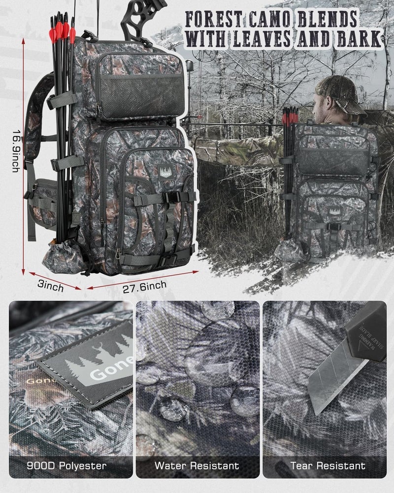 Gonex Bow Hunting Backpack for Men with Detachable Arrow Tube, 900D Waterproof Polyester, Full-Padded Protection, Archery Saddle Bag with Multi-Pockets & Game Hauling Straps for Compound Bow - Image 5